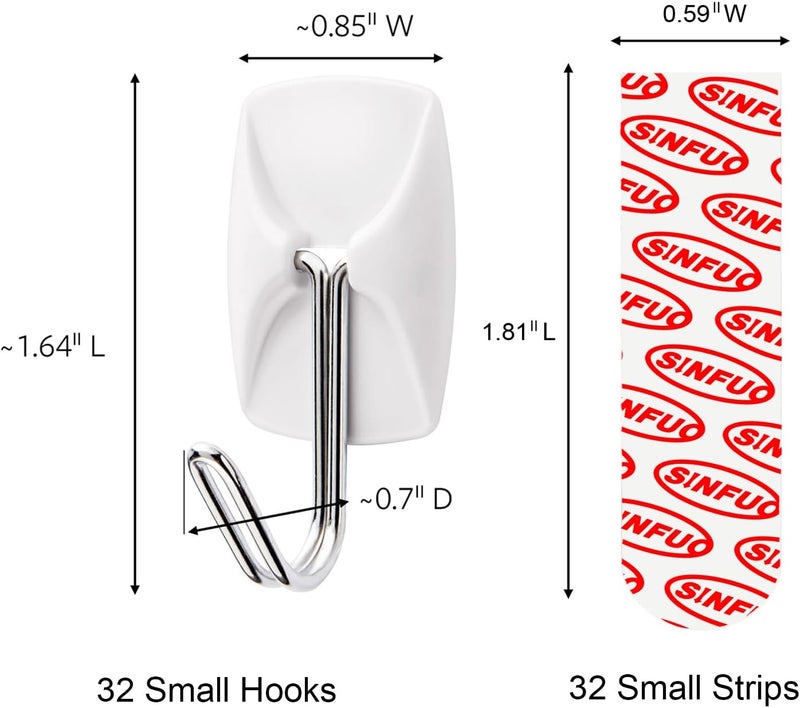 Sinfuo Wire Hooks for Wall Small 32 Hooks, Heavy Duty Wall Hooks with 32 Strips, Damage Free Adhesive Hooks for Key Holder, Coat, Door, Shower Hanging - Image 2